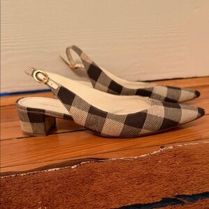 Mansur Gavriel Black & White Plaid Slingback Low Block Heels